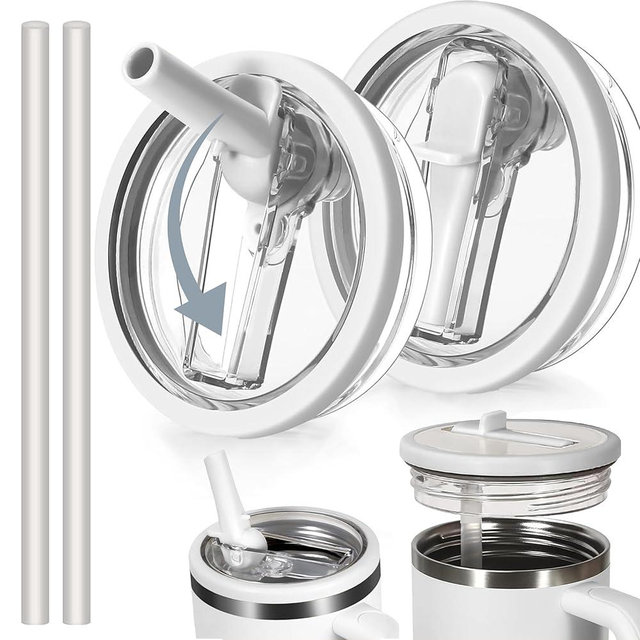 Pinuya 2 Pcs Fit Stanley Lid Replacement 40 Oz, Flip Top, Plastic & Polypropylene, White, Minimalist-functional, No Leak, Spill Proof, 40 Oz Tumbler Lid. only 40 oz and not hydrojug