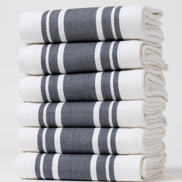 Casa De Lan Kitchen Towels Set – Pack of 6 (20’’ x 30’’) Extra Large Premium Cotton Dish Towels for Kitchen – Super Striped Towels – Absorbent – 100% Cotton – with Hanging Loop – Dark Grey