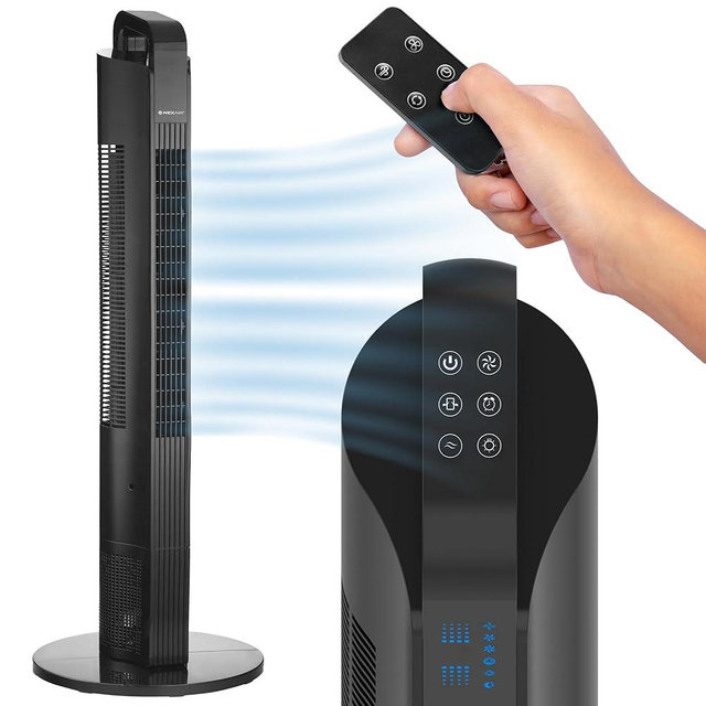 NEXAIR 42” Oscillating Tower Fan, 3 Speed Portable Fan Tower With Remote Control, Quiet Operating Floor Fan for Bedroom with 7.5 Hr Auto Off Timer, Modern Design Room Cooling Fan For Home & Office