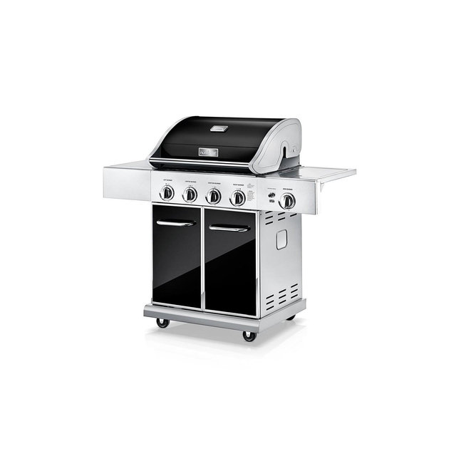 NutriChef Stainless Steel 5-Burner Propane Gas Grill with Side Burner, 52,000 BTU, Built-in Thermometer