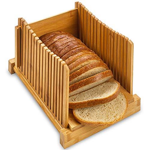 Bamboo Bread Slicer – Natural Wood Foldable Cutter for Homemade Bread, Loaf Cakes, Bagels. Compact, Folds Flat.