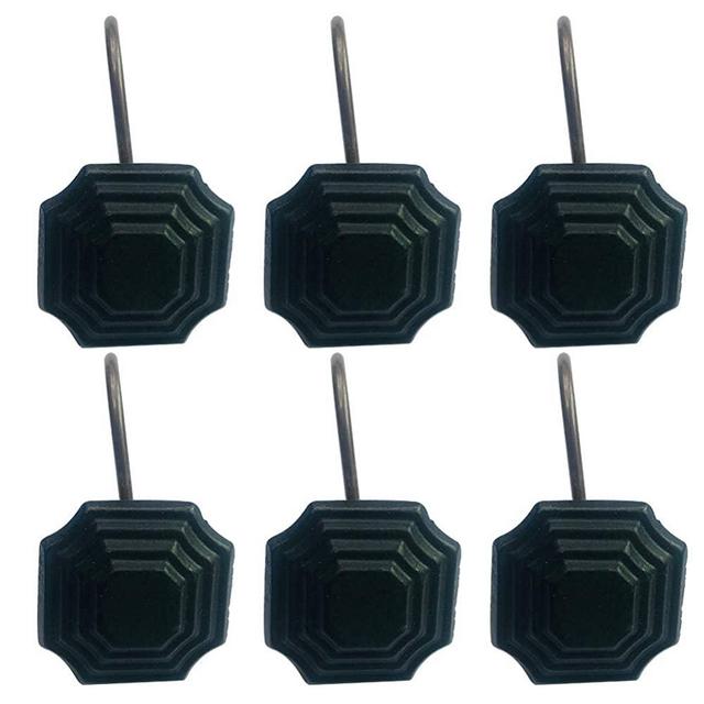 Twofishes Vintage Style Rectangle Shape Black Color Resin Shower Curtain Hooks Decorative Curtain Rings Set of 12