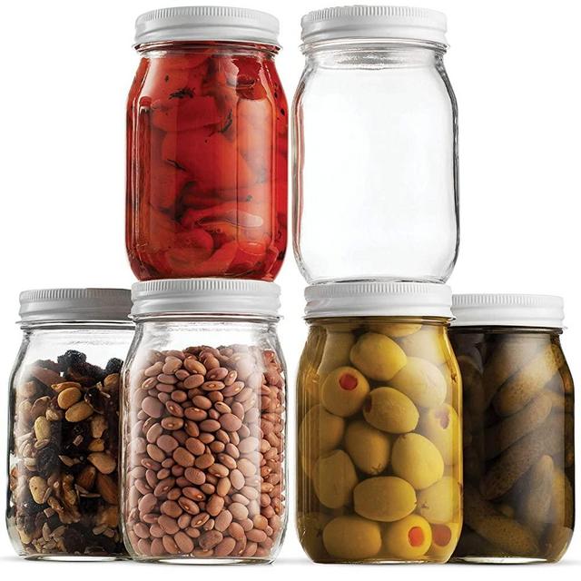 Glass Mason Jars (6 Pack) - Regular Mouth Jam Jelly Jars, Metal Airtight Lid, USDA Approved Dishwasher Safe USA Made Pickling, Preserving, Decorating, Canning Jar, Craft and Dry Food Storage (16 Ounce)