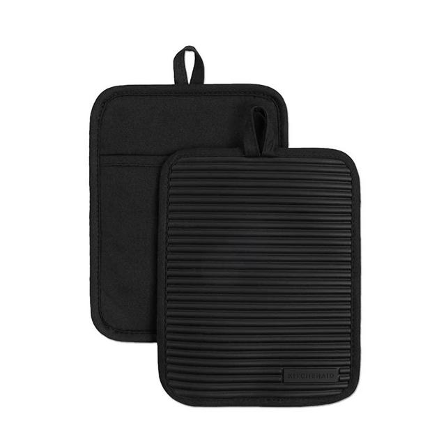 KitchenAid Kitchen Aid Ribbed Soft Silicone Pot Holder Set, 7"x9", Onyx Black