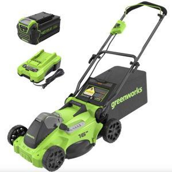 Greenworks 16 in. 40V Cordless Electric G-MAX 2-in-1 Push Lawn Mower, 4Ah Battery and Charger Included