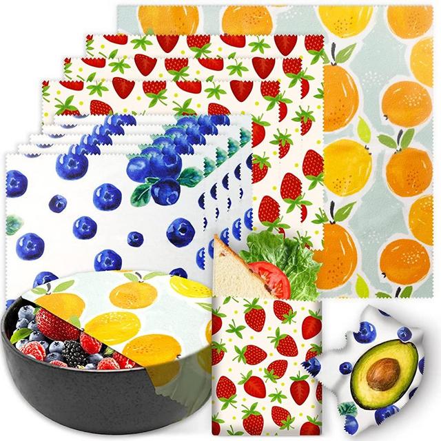 Reusable Beeswax Wrap - 9 Pack, Beeswax Wraps for Food, Eco-Friendly Beeswax Food Wrap, Organic, Sustainable, Biodegradable, Zero Waste, Plastic-Free Food Storage (Orange | Strawberry | Blueberry)