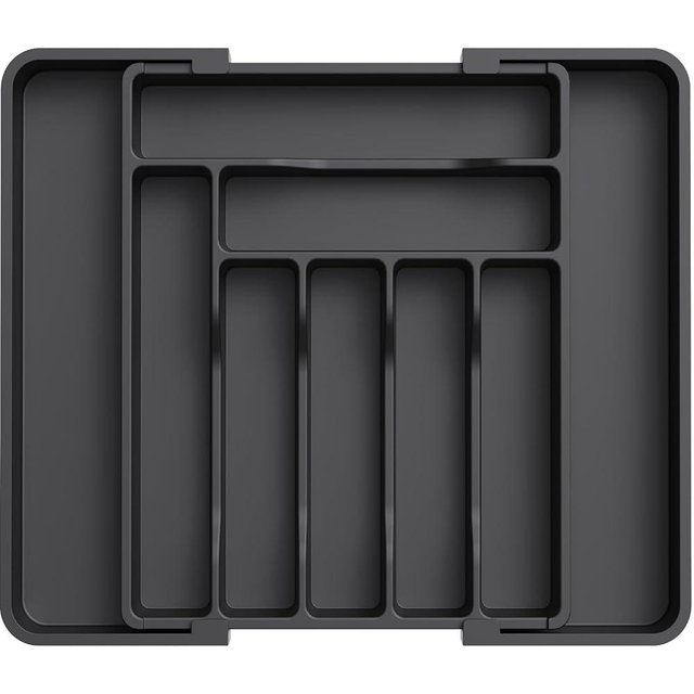 Lifewit Silverware Drawer Organizer, Expandable Utensil Organizer for Kitchen Drawers, Adjustable Cutlery and Flatware Tray, Plastic Spoons Forks Knives Holder Storage Dividers, Medium, Black