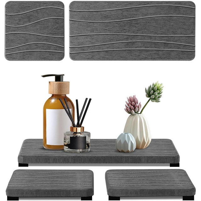 3PCS Water Absorbing Stone Tray, Fast Drying Stone Sink Tray, Stone Soap Tray, Water Absorbent Diatomite Tray, Diatomite Coasters for Kitchen Sink Bathroom Counter, Hand Soap Dish Toothbrush Holders