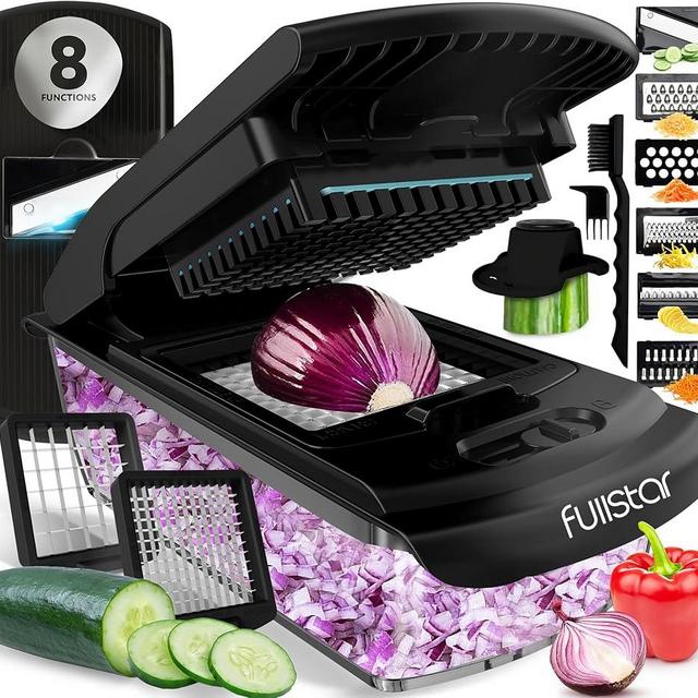 Fullstar Vegetable Chopper and Mandoline Slicer - Cheese Grater, Food Chopper with Container, Kitchen Accessories, Home Essentials (8 in 1, Black)
