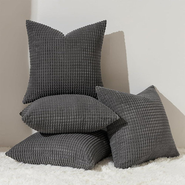 Topfinel 4 Packs Dark Grey Decorative Throw Pillow Covers 18x18 Inch for Living Room Couch Bed, Rustic Modern Farmhouse Home Decor, Soft Corduroy Bulge Cute Accent Square Cushion Case 45x45 cm
