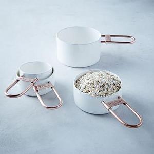 Copper + Enamel Measuring Measuring Cups, Set of 3, White/Copper