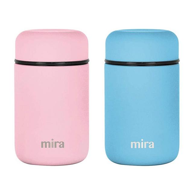 MIRA Lunch, Food Jar 2 Pack - Vacuum Insulated Stainless Steel Lunch Thermos - 13.5 oz - Set of 2 - Sky, Rose Pink