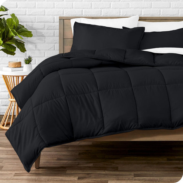 Bare Home 3-Piece Goose Down Alternative Comforter Set in Black, Queen
