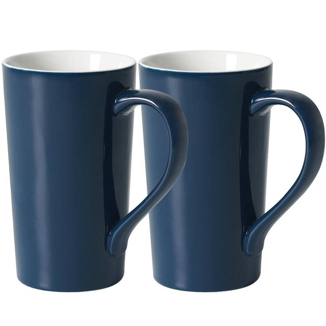 20 OZ Simple Pure Blue Mug (Set of 2) Plain Large Tall Ceramic Milk Tea Coffee Mug with Handle as A Gift for Dad Mom Friends, 2pcs