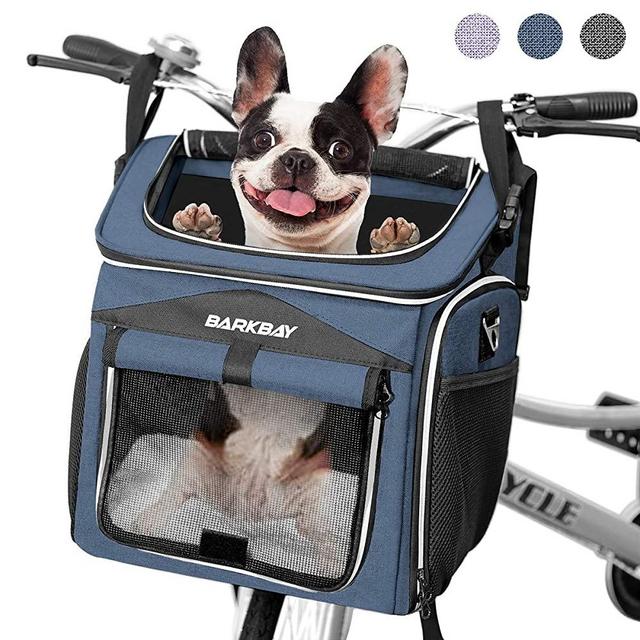 BARKBAY Dog Bike Basket Carrier, Expandable Foldable Soft-Sided Dog Carrier, 2 Open Doors, 5 Reflective Tapes, Pet Travel Bag,Dog Backpack Carrier Safe and Easy for Small Medium Cats and Dogs(Blue)