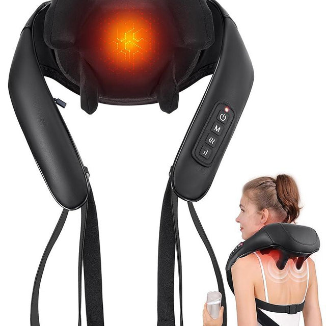 MASGRE Shiatsu Back and Neck Massager, Cordless Shoulder Massager with Heat, Electric Deep Tissue 3D Kneading Massage Pillow for Shoulder, Leg, Body Muscle Pain Relief, Gifts for Men Women