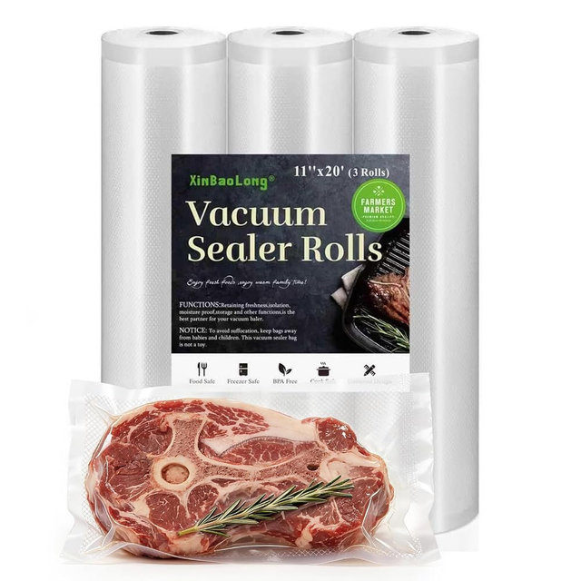 Vacuum Sealer Bags For Food:3 Rolls 11"x20' Freezer Bags Commercial Grade BPA Free Bag Rolls Durable Customized Size Food Vac Bags for Storage and Sous Vide Cooking Puncture Prevention