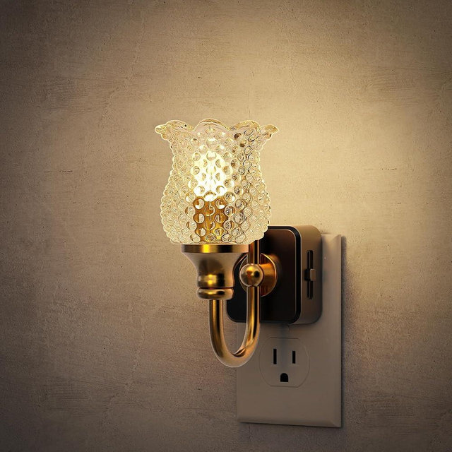 JandCase Night Light, Glass Night Lights Plug into Wall, Dimmble Floral LED Nightlight, 0-100 LM Flower Nightlights, Dusk to Dawn Sensor, 1W Vintage Nite Light for Bathroom Hallway Gift Vanity Decor