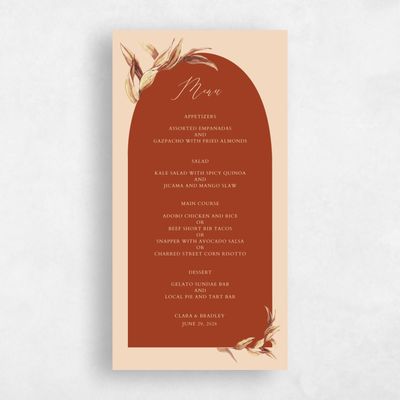 Deep Orange Wedding Menu - Caoba