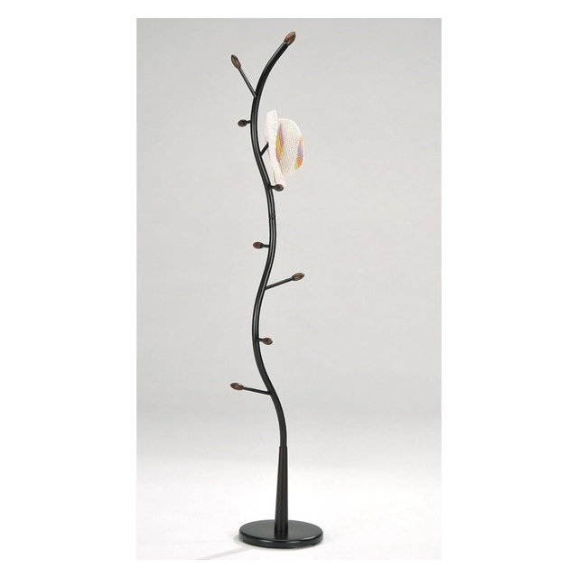 Legacy Decor Metal and Wood Hall Tree Coat Hat Rack Black with Walnut Color Accents