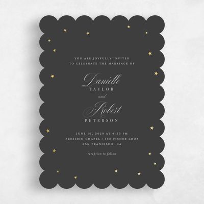 Grey Scalloped Wedding Invitation - Emery Portrait Foil