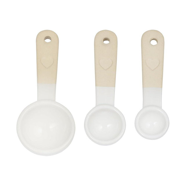 Mason Cash Rustic Charm Measuring Spoon Set 4-Piece Stoneware Set with Elegant Heart Motif Includes 1 Tbsp, 1 TSP, ½ TSP, ¼ TSP, Cream, Beigh