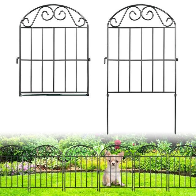 ADAVIN 24 Panels Collapsible Garden Fence Animal Barrier Fence,26Ft(L) x 24in(H) Black Rustproof Metal Wire Panel Border for Dogs Rabbits, Flower Edging for Landscape Patio Yard Outdoor Decor, Arched