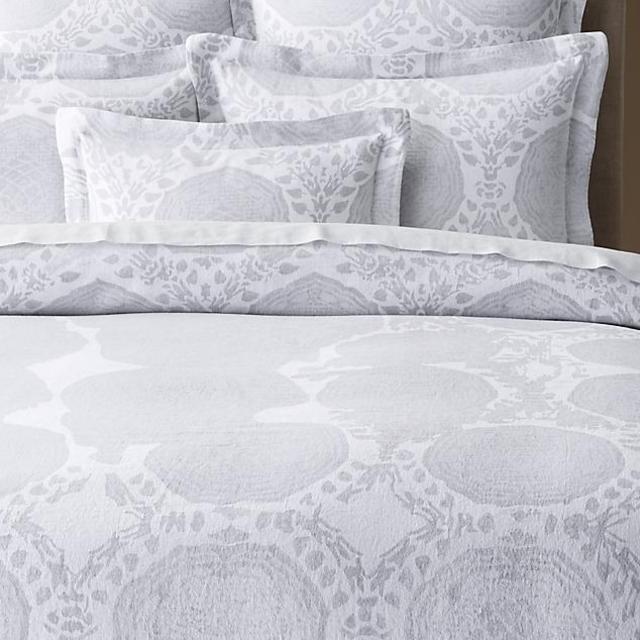 Castillo Medallion Cotton-Linen Duvet Cover- White/Mist