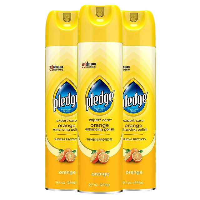 Pledge Expert Care Wood Polish Spray, Shines and Protects, Removes Fingerprints, Orange, 9.7 oz (Pack of 3)