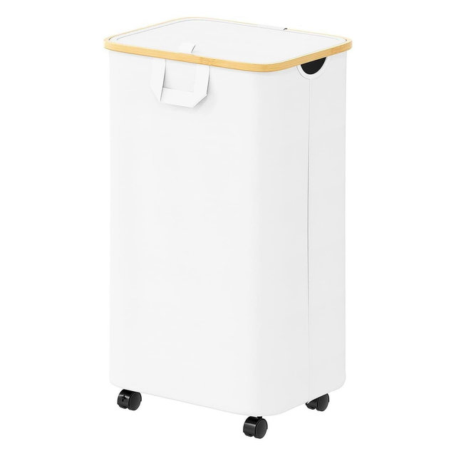 Laundry Hamper with Wheels and Lid - 100L Rolling Clothes Basket with Bamboo Handle, SpaceAid Large Laundry Organizer for Bedroom, Bathroom, Dorm