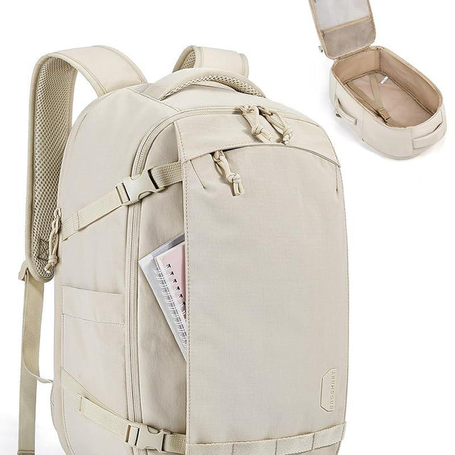 BAGSMART Blast Travel Backpack, 15.6 Inch Carry On Backpack Flight Approved, TSA Approved Personal Item Travel Bag, Water Resistant Weekender Bag Luggage Daypack, Beige