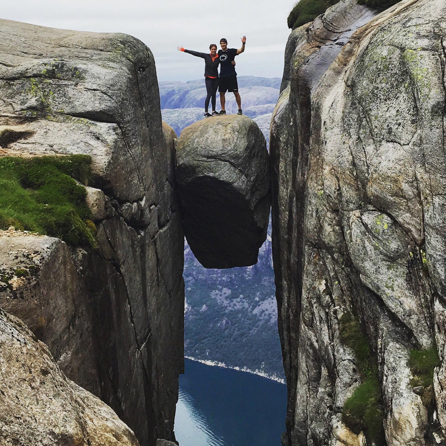 Still not really sure how he got me to do this - Kjeragbolten, Norway 2016