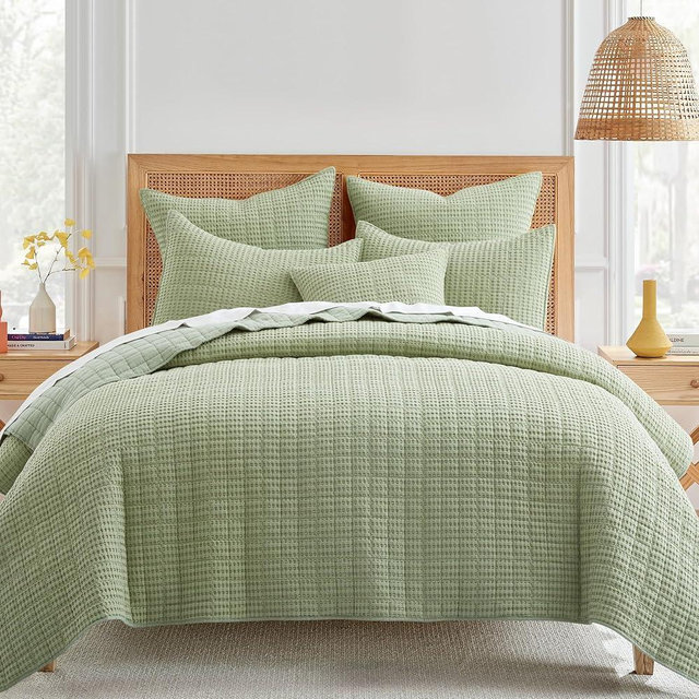 Levtex Home - Mills Waffle - King/Cal King Quilt Set - Desert Sage Cotton Waffle - Quilt Size (106 x 92in.), Sham Size (36 x 20in.)
