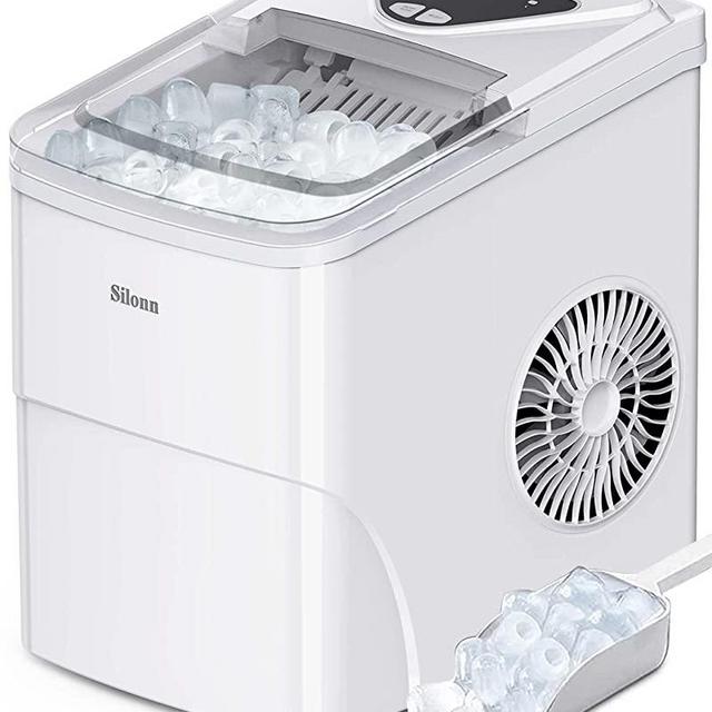Silonn Ice Makers Countertop 9 Bullet Ice Cubes Ready in 6 Minutes, 26lbs in 24Hrs Portable Ice Maker Machine Self-Cleaning, 2 Sizes of Bullet-Shaped Ice for Home Kitchen Office Bar Party