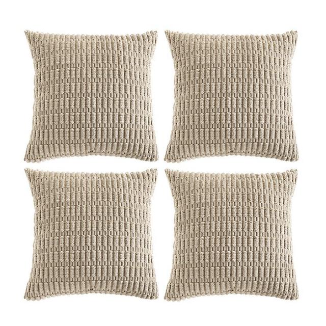 Fancy Homi 4 Packs Taupe Decorative Throw Pillow Covers 18x18 Inch for Living Room Couch Bed, Rustic Modern Farmhouse Boho Home Decor, Soft Plush Corduroy Cute Accent Square Cushion Case 45x45 cm