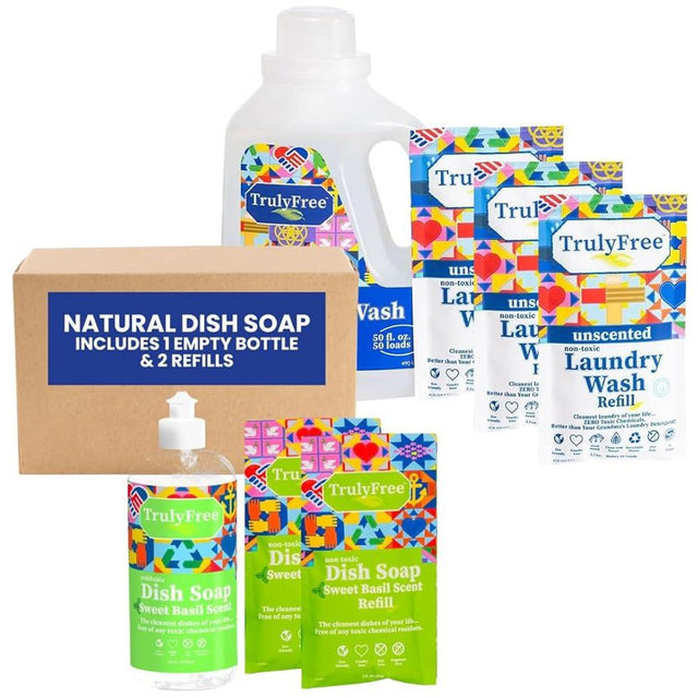 TRULY FREE - Laundry Wash Detergent for Sensitive Skin + Natural Dishwashing Liquid