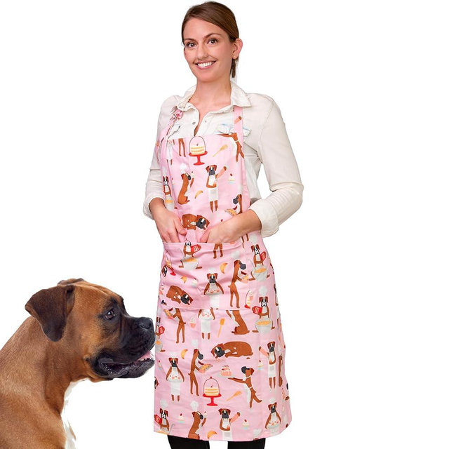 Puppington Pink Apron for Dog Lovers - Baking Boxers Edit - Funny Cute Pink Apron for Boxer Dog Parents - 100% Cotton Dog Mom Gifts for Kitchen