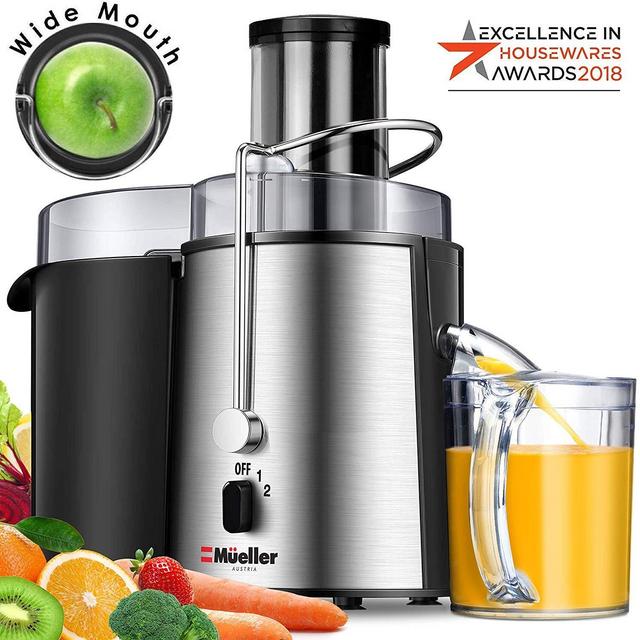 Mueller Austria Juicer Ultra 1100W Power, Easy Clean Extractor Press Centrifugal Juicing Machine, Wide 3" Feed Chute for Whole Fruit Vegetable, Anti-drip, High Quality, BPA-Free, Large, Silver