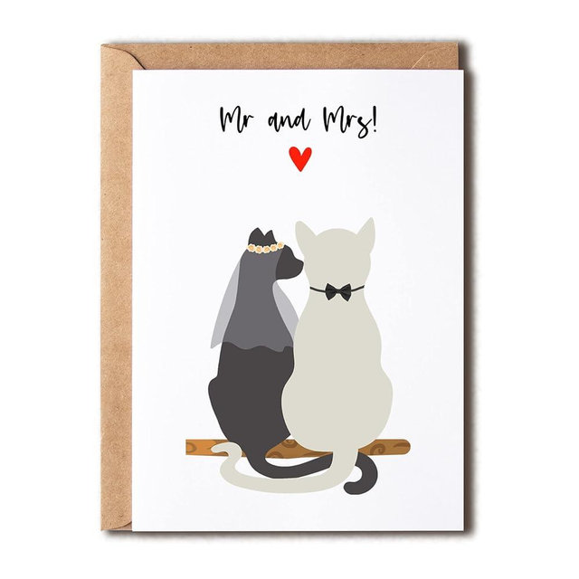 OystersPearl Cat Wedding Card - Mr And Mrs Card - Eco Friendly Card - Husband - Wife - Meaningful Gift Cards - Valentines Day Card - Congrats On Your Meow-Age, 5 x 7 inches