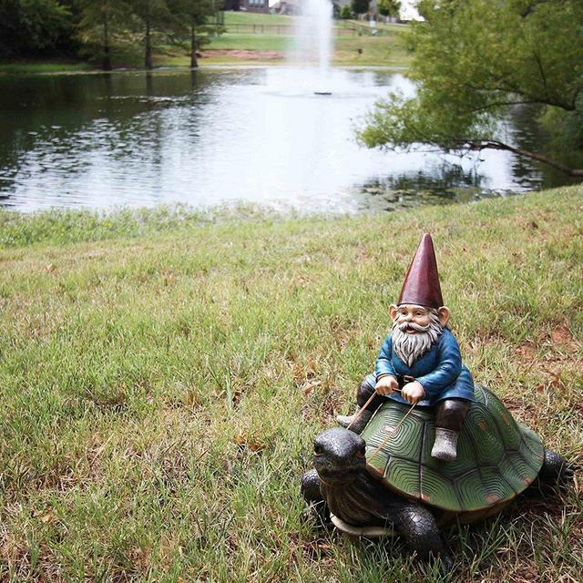 Ebros Large 17.25&quot; Long Whimsical Travelling Mr Gnome On Giant Turtle Ride Decorative Statue