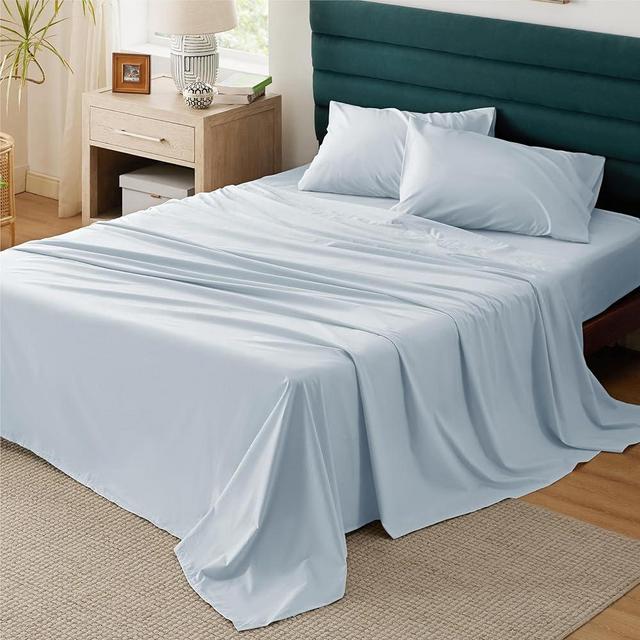 Bedsure 100% Cotton Percale Sheets Queen Size, Queen Sheet Set with Deep Pocket Up to 16 Inches, Breathable & Crirsp Soft, Bedsheet & Pillowcase Sets, 4 Pieces, Blue