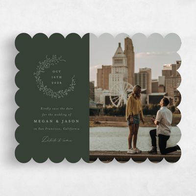 Green Scalloped Wedding Save the Date - Sequoia Photo