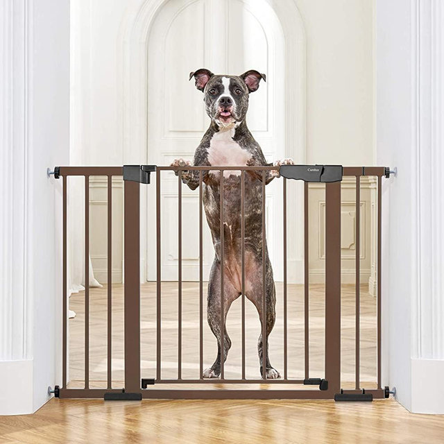 Mom's Choice Awards Winner-Cumbor 29.7-46" Auto Close Safety Baby Gate, Extra Tall and Wide Child Gate, Easy Walk Thru Durability Dog Gate for House, Stairs, Doorways, Brown