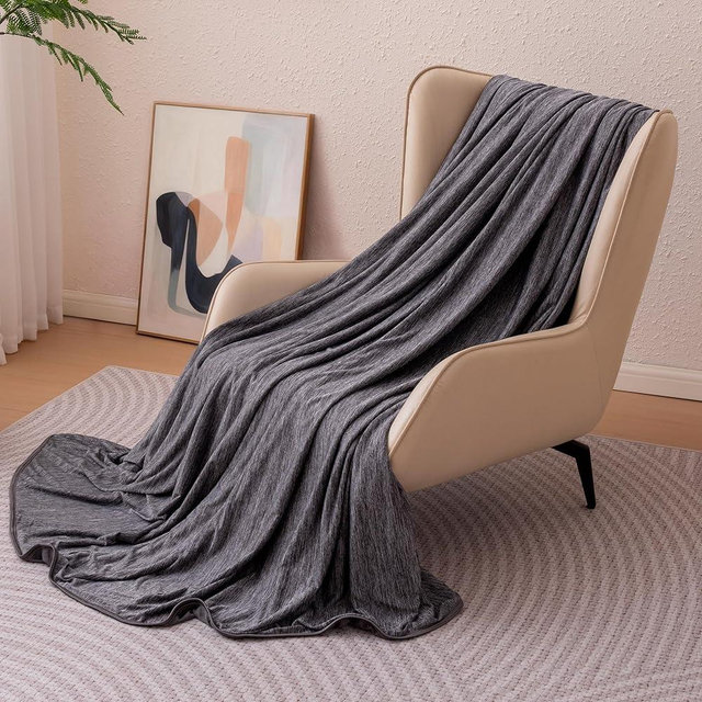 Amazon Basics Cooling Blanket for Hot Sleepers, Reversible Lightweight Thin Throw Blanket for Bed, Couch and Sofa, Queen (90" x 90"), Dark Gray