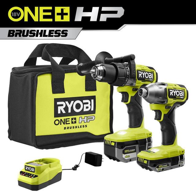 ONE+ HP 18V Brushless Cordless 1/2 in. Hammer Drill and 1/4 in 4-Mode Impact Driver Kit w/ (2) Batteries, Charger, & Bag