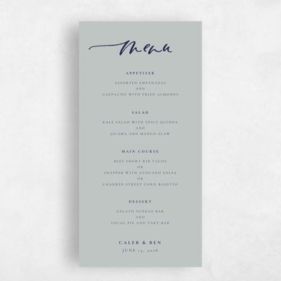 Smoke, Grey Wedding Menu - Dover
