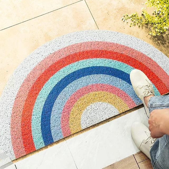 Rainbow Doormat - Cute Rainbow Welcome Door Mat for Entryway – Fun Multicolor Outdoor Mat - Semi-Circular Entrance Floor Mats with Anti Slip Backing (17.7" x 35.4")