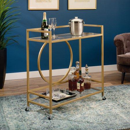 Sauder International Lux Bar Car, Satin Gold