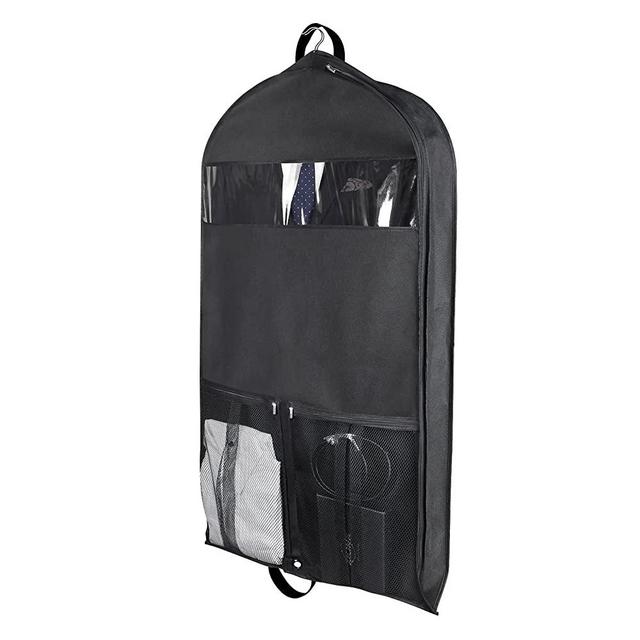 Zilink Garment Bags for Travel 43" Hanging Suit Bags for Men Travel with 2 Large Mesh Pockets and Clear Window, Black