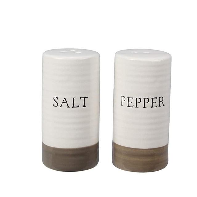 Salt and Pepper Shaker Set Debossed Ceramic Farmhouse Style